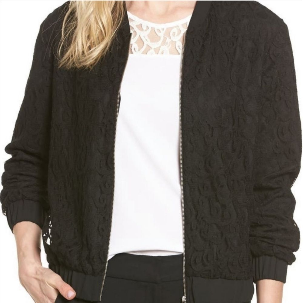 NWT|CeCe Black Floral Lace Bomber Jacket, SMALL